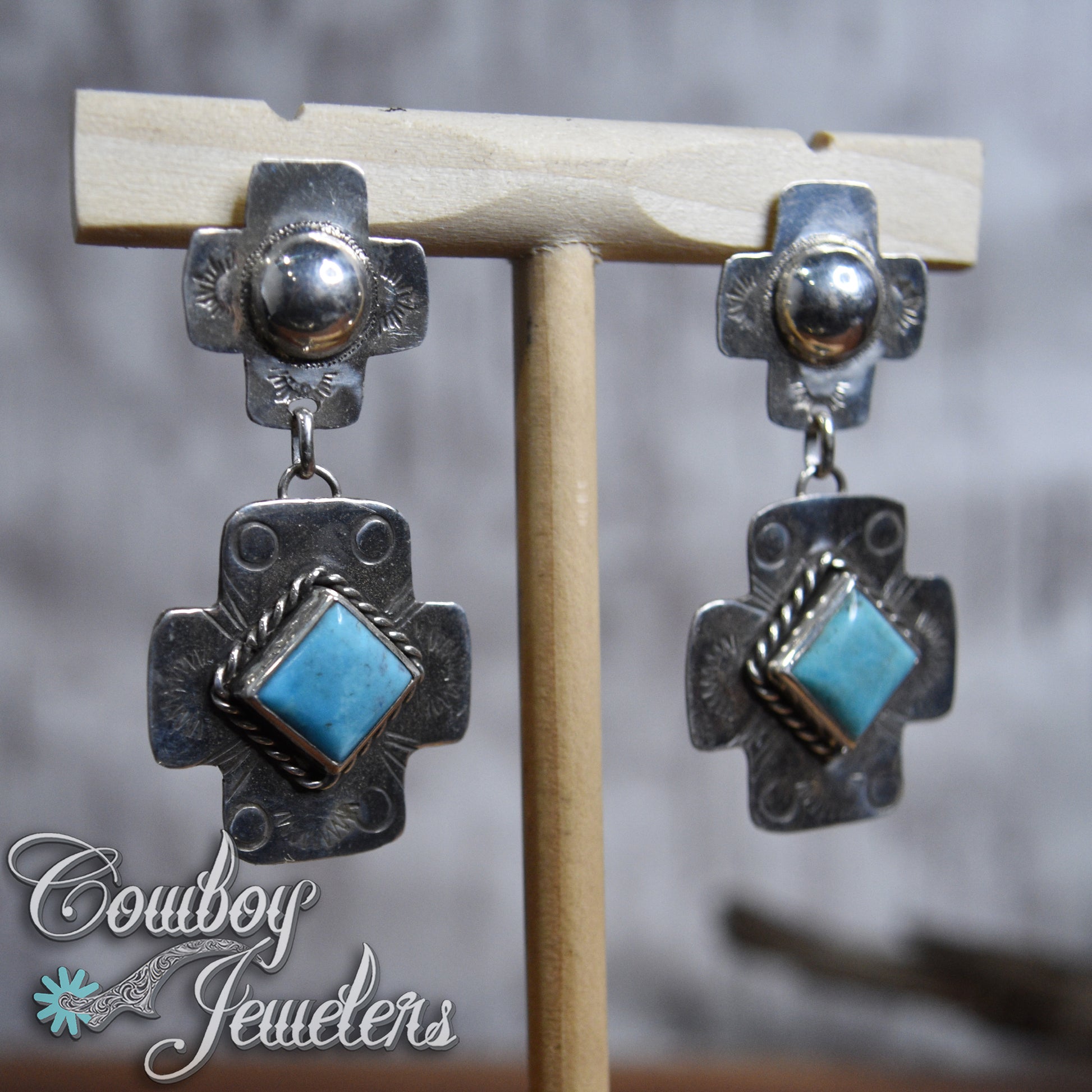 106 - Turquoise native cross earrings