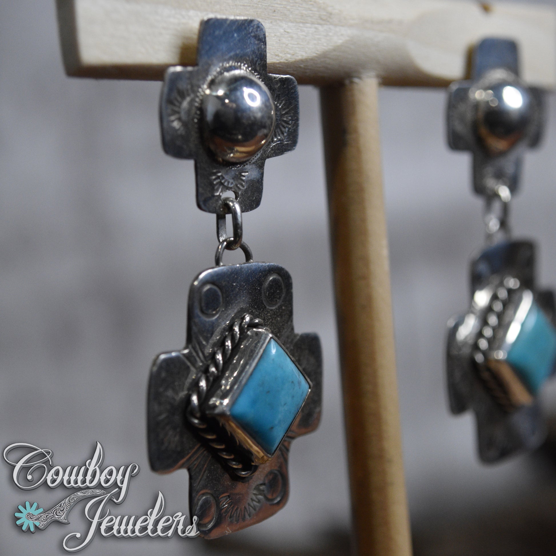 106 - Turquoise native cross earrings
