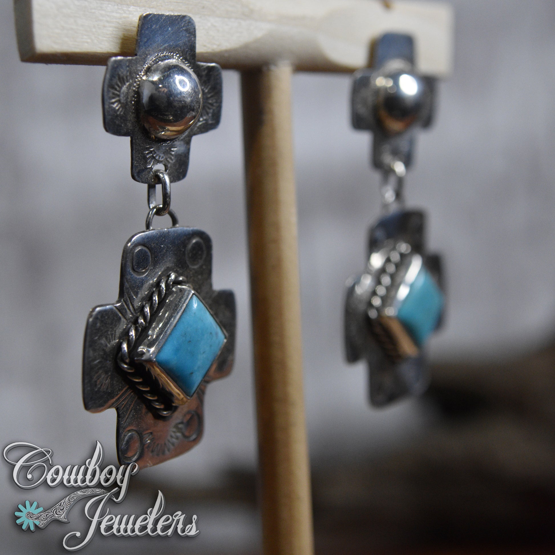 106 - Turquoise native cross earrings