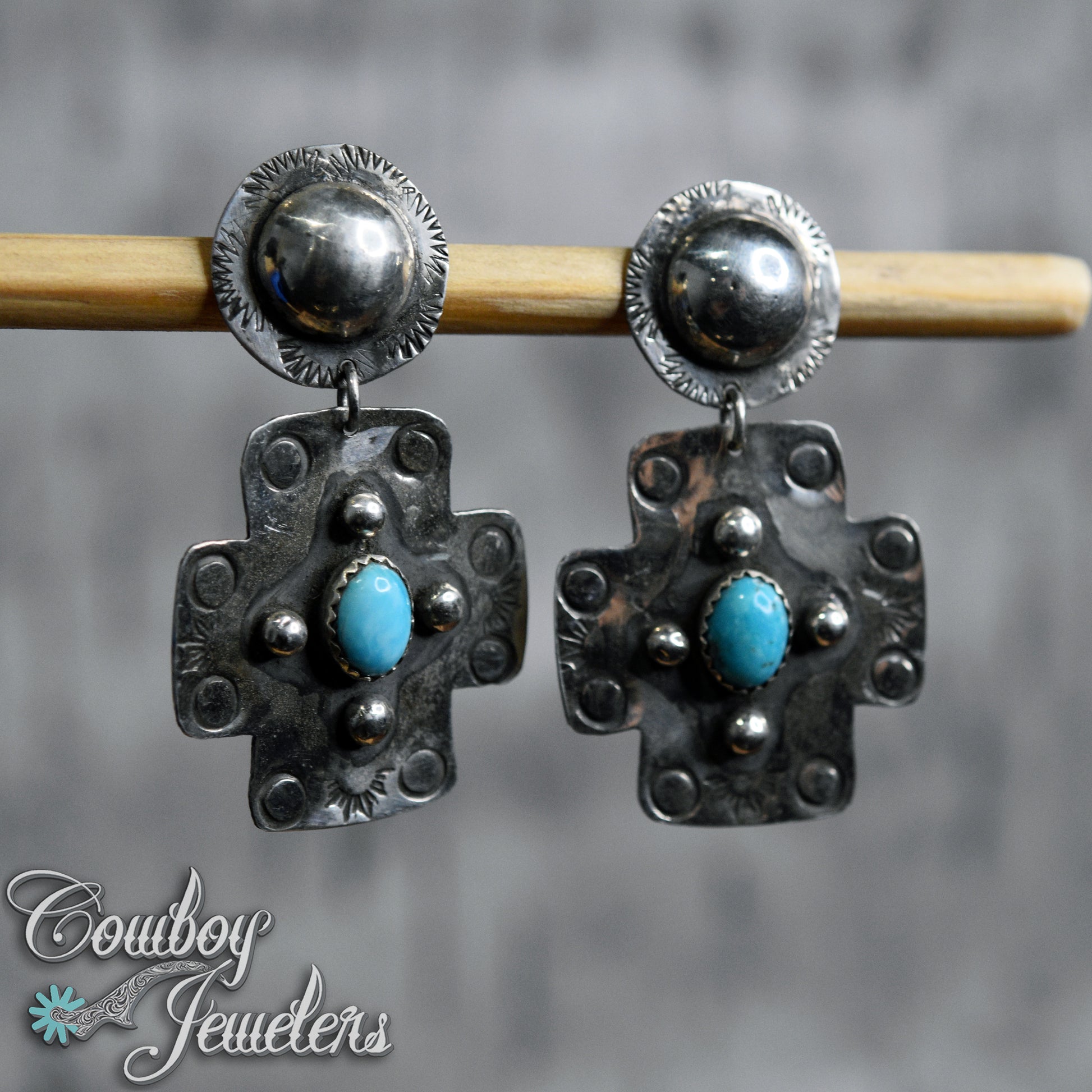 102 - Turquoise cross native earrings