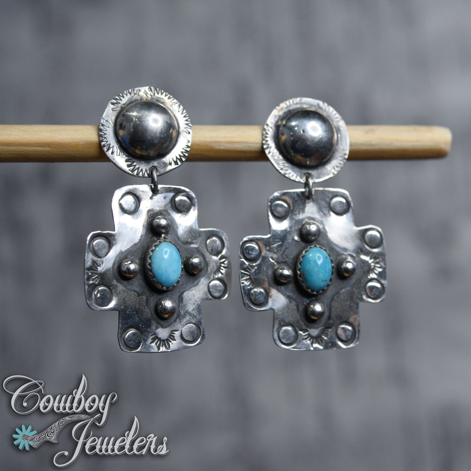 102 - Turquoise cross native earrings