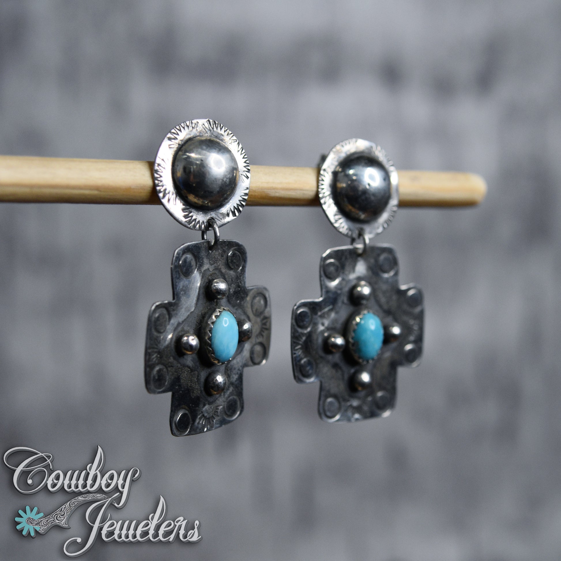 102 - Turquoise cross native earrings